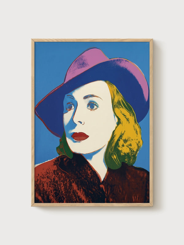 Andy Warhol Ingrid Bergman With Hat poster in oak frame