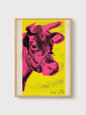 Andy Warhol Cow Pink On Yellow Poster poster in oak frame