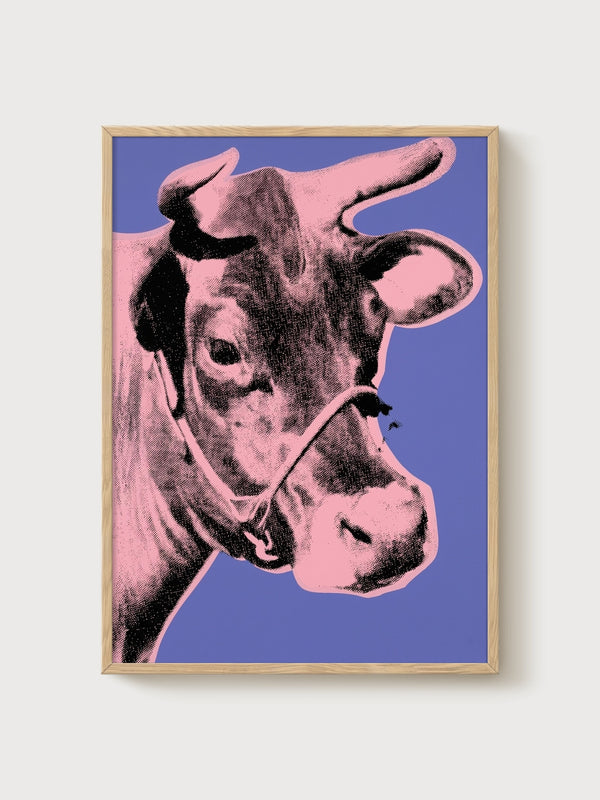 Andy Warhol Cow Pink On Purple Poster poster in oak frame