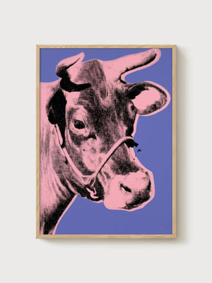 Andy Warhol Cow Pink On Purple Poster poster in oak frame