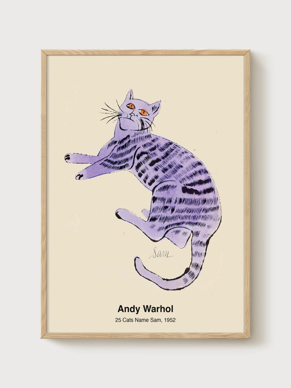 Andy Warhol 25 Cats Name Sam Print poster in oak frame