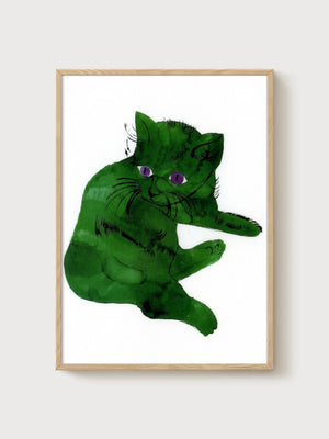 Andy Warhol Green Cat Poster poster in oak frame