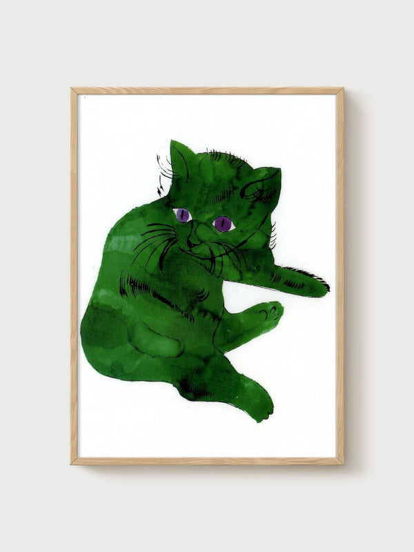 Andy Warhol Green Cat Poster poster in oak frame
