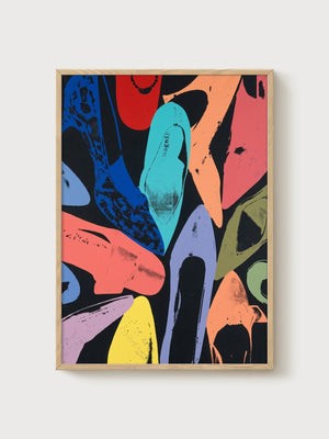 Andy Warhol Diamond Dust Shoes IV poster in oak frame