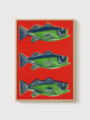 Andy Warhol Fish Red Poster poster in oak frame