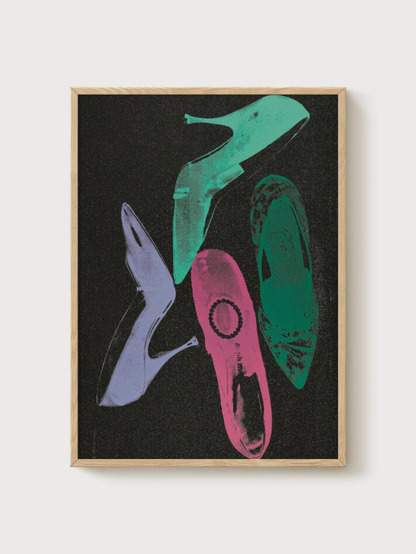 Andy Warhol Diamond Dust Shoes II poster in oak frame