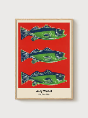 Andy Warhol Fish Red Poster poster in oak frame