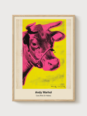 Andy Warhol Cow Pink On Yellow Poster poster in oak frame