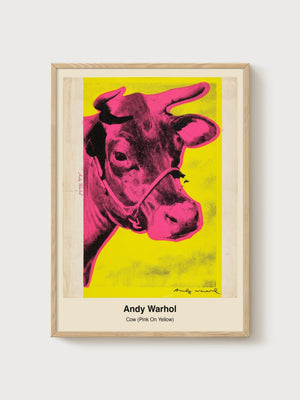 Andy Warhol Cow Pink On Yellow Poster poster in oak frame