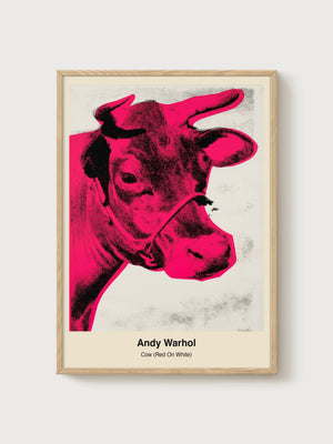 Andy Warhol Cow Red On White Poster poster in oak frame