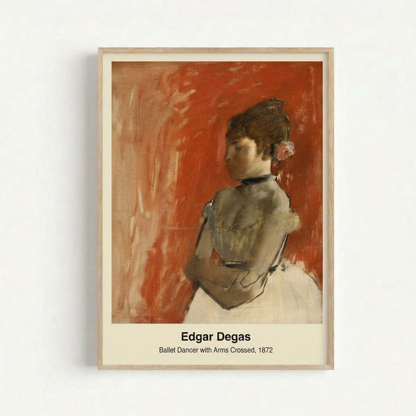 Vintage-style art print depicting a faceless female dancer in classical ballet position, rendered in warm earth tones with impressionistic brushwork.