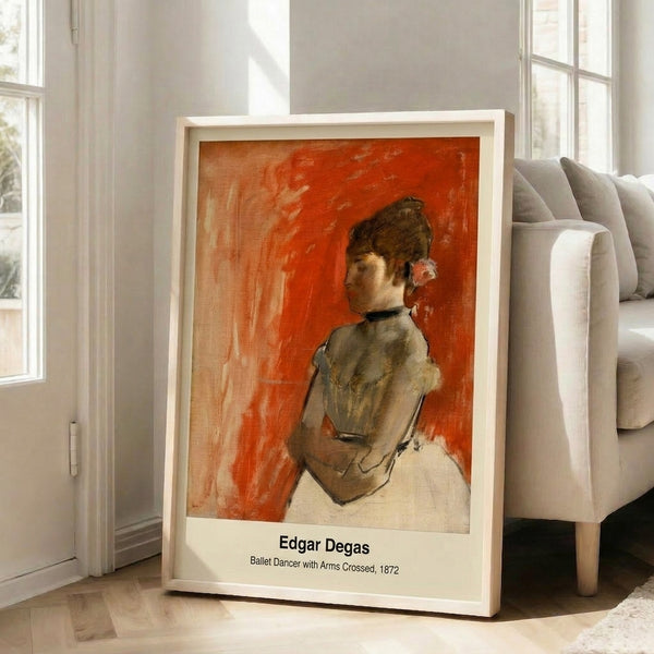 Modern impressionist artwork showing a woman in ballet attire with a serene, graceful expression, featuring soft gold and brown color palette.