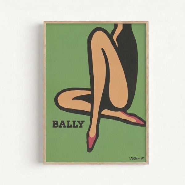 Retro cabaret poster art showing a sophisticated woman in a chic pose with crossed legs, classic 1920s-inspired design in muted sage and warm peach hues.