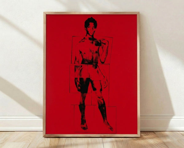 Pop art portrait with bold geometric shapes and vibrant colors celebrating the iconic artist Basquiat, framed poster art for modern home decor.