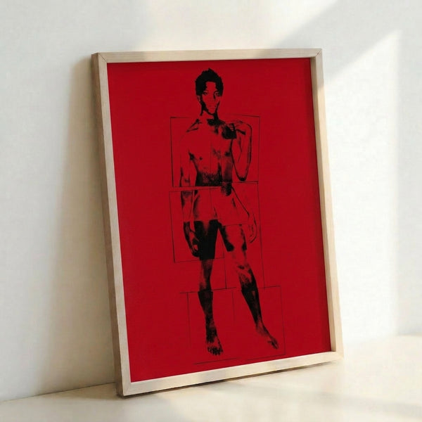 Colorful modern portrait artwork featuring layered geometric forms and street art-inspired design, bold framed wall poster for contemporary interiors.