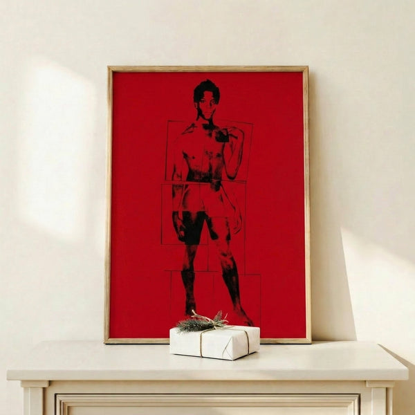 Pop art inspired portrait with dynamic color blocking and avant-garde composition, striking contemporary art print for statement wall decor.