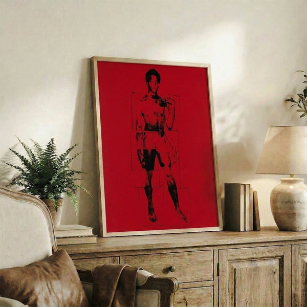 Contemporary pop art portrait with geometric abstraction and luminous color palette, artistic wall print for bold modern home styling.