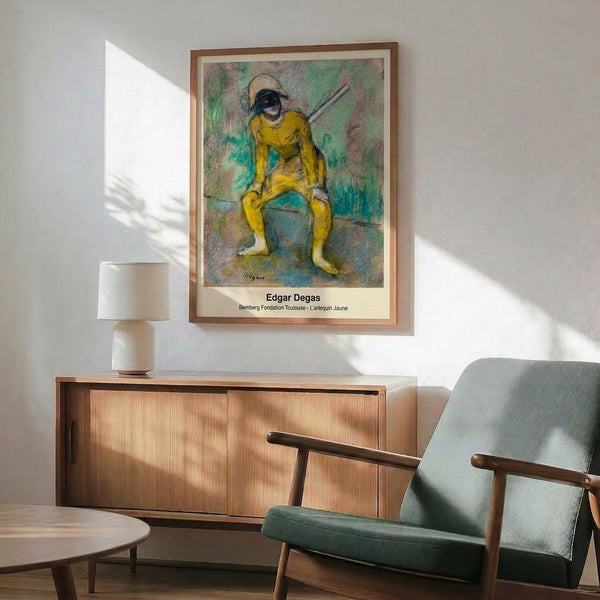 Classic Impressionist composition featuring a graceful ballet performer in soft yellow and pink hues, pausing thoughtfully in a mirrored rehearsal room.
