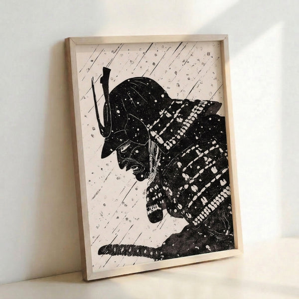 Single-line minimalist illustration of an insect with contemplative, wabi-sabi aesthetic in black and cream tones, framed poster.