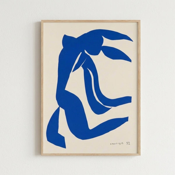 Modernist art print featuring a stylized face adorned with vibrant blue tones, capturing the essence of early 20th-century avant-garde portraiture.