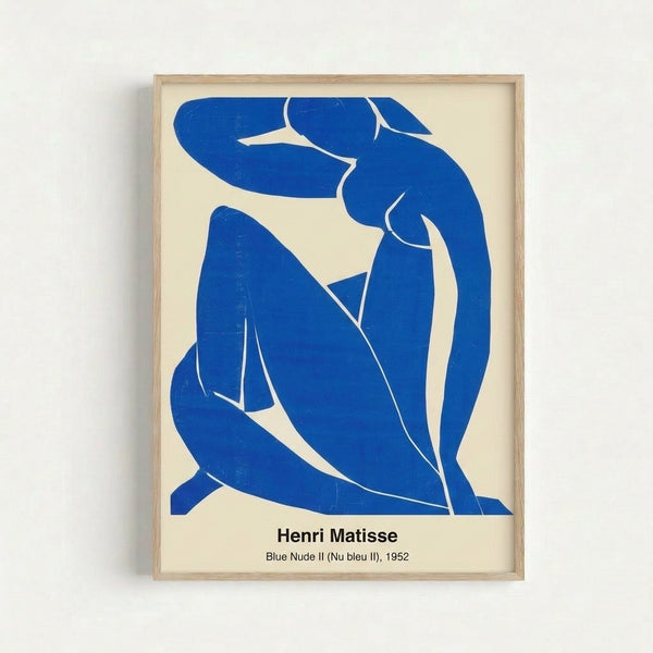 Framed poster showcasing a serene blue and white abstract nude figure study with flowing, simplified forms characteristic of modernist design.