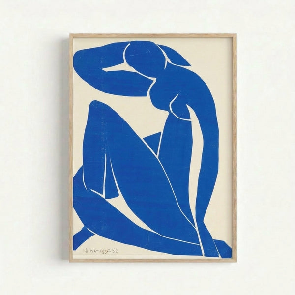 Henri Matisse's Blue Nude II abstract print showing a simplified female form in bold blue hues, a serene modernist composition ideal for contemporary interiors.