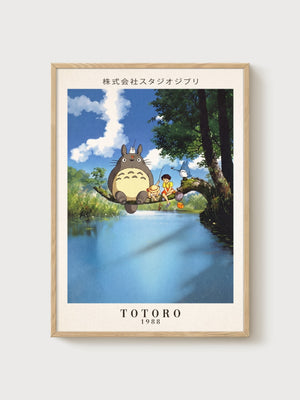 Totoro Poster poster in oak frame