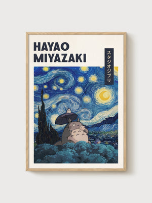 Totoro Poster poster in oak frame