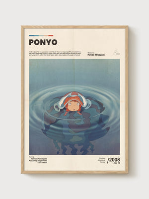 Ponyo Poster poster in oak frame