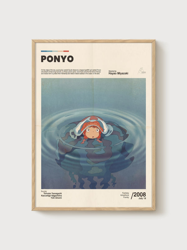 Ponyo Poster poster in oak frame