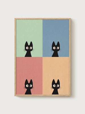 Black Cat Wall Art poster in oak frame