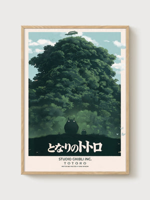 Totoro Poster poster in oak frame