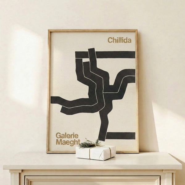 Bold abstract sculptural composition in cream and charcoal, a minimalist wall art print with contemplative geometric presence.