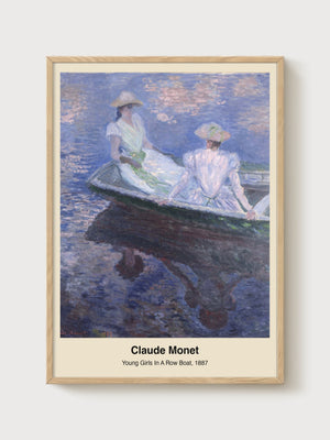 Claude Monet Young Girls in a Row Boat Print poster in oak frame