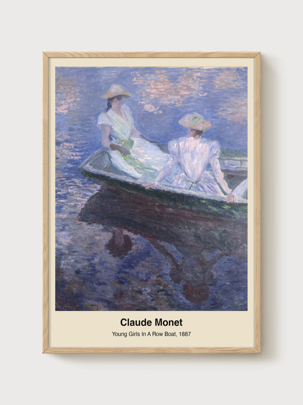 Claude Monet Young Girls in a Row Boat Print poster in oak frame