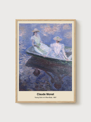 Claude Monet Young Girls in a Row Boat Print poster in oak frame
