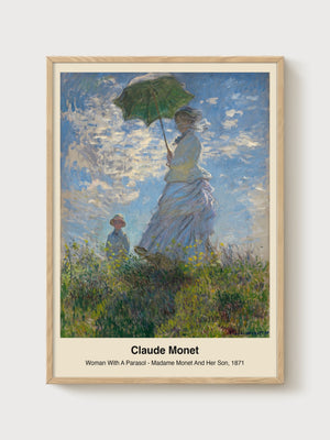 Claude Monet Woman With A Parasol poster in oak frame