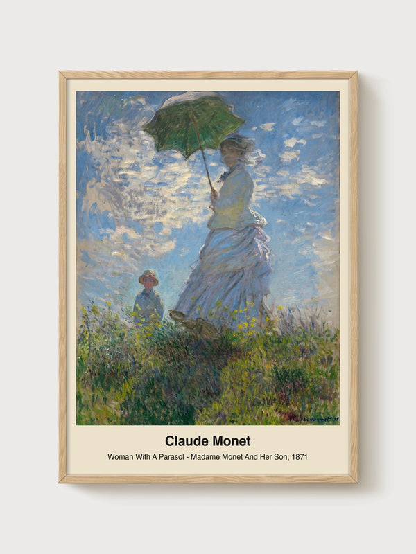 Claude Monet Woman With A Parasol poster in oak frame