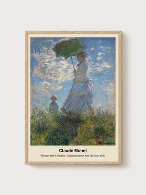 Claude Monet Woman With A Parasol poster in oak frame