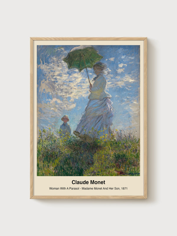Claude Monet Woman With A Parasol poster in oak frame
