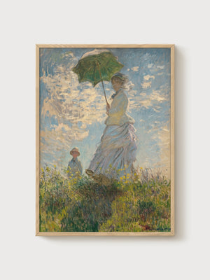 Claude Monet Woman With A Parasol poster in oak frame