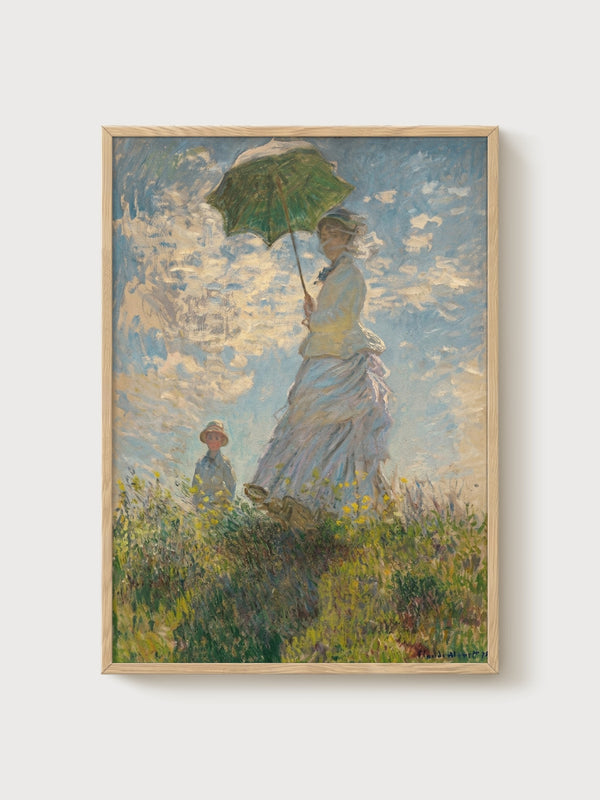 Claude Monet Woman With A Parasol poster in oak frame
