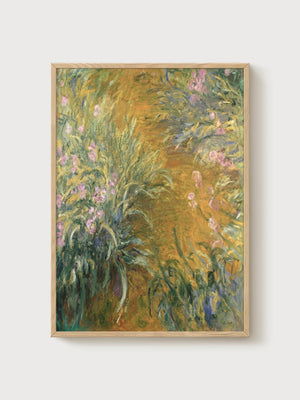 Claude Monet Flower Bushes Print poster in oak frame