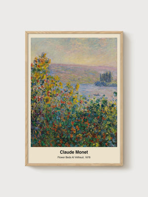 Claude Monet Flower Beds at Vetheuil Poster poster in oak frame