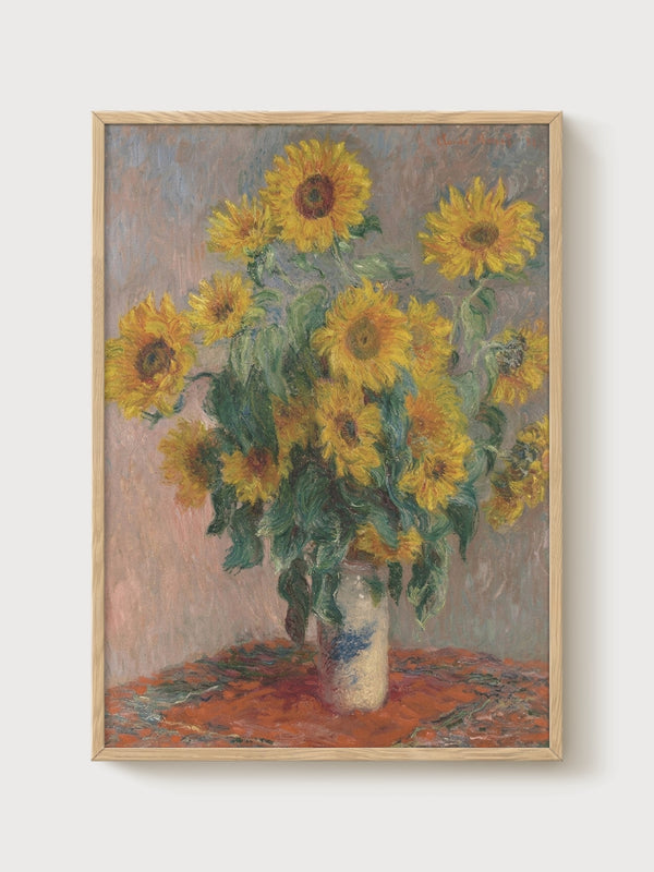 Claude Monet Bouquet of Sunflowers Print poster in oak frame