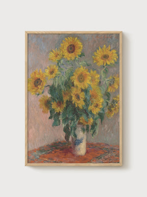 Claude Monet Bouquet of Sunflowers Print poster in oak frame