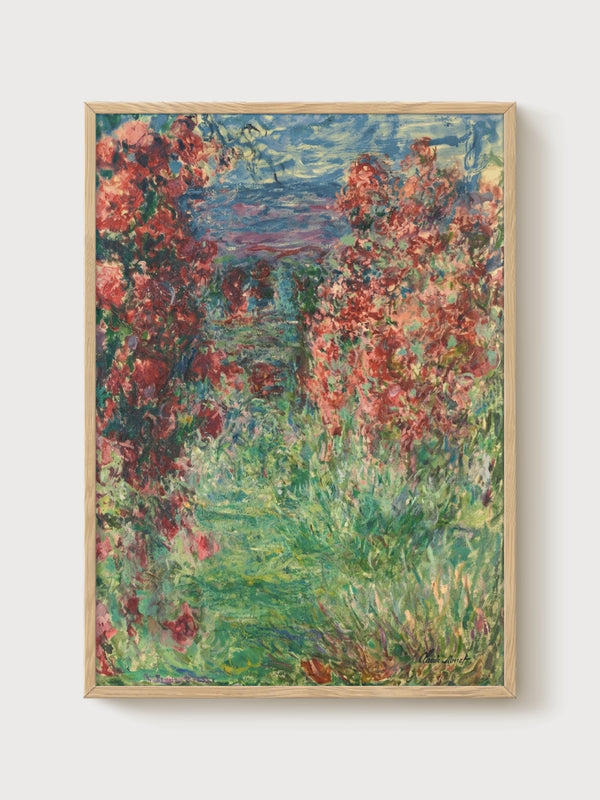 The House In The Roses by Claude Monet poster in oak frame