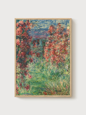 The House In The Roses by Claude Monet poster in oak frame