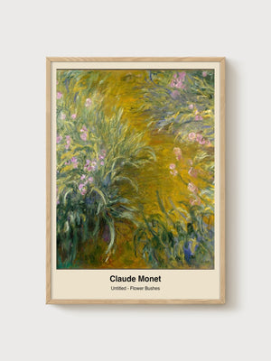 Claude Monet Flower Bushes Print poster in oak frame