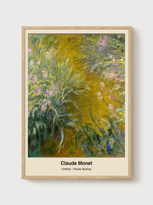 Claude Monet Flower Bushes Print poster in oak frame